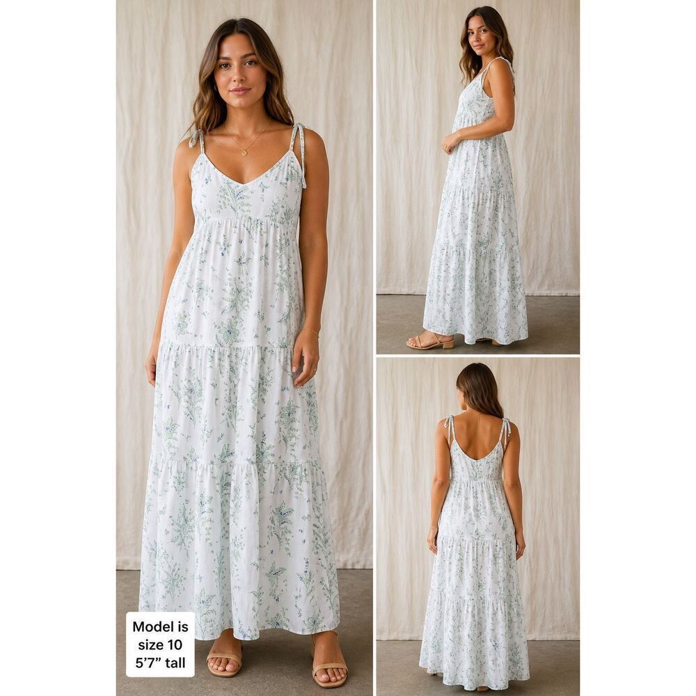 Ann Taylor factory floral coastal cowgirl boho Cottagecore Maxi dress large #780